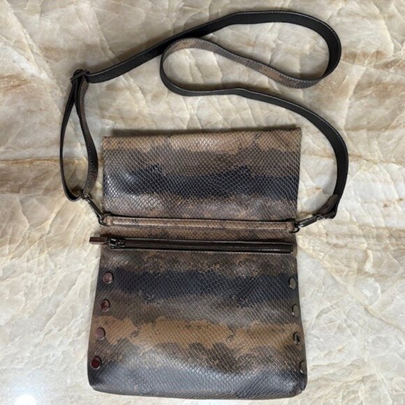 HAMMITT VIP Medium Java Snake Crossbody Clutch Bag Purse Brown Leather GUC - Picture 4 of 14